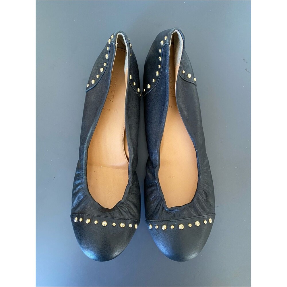 J. Crew Cece Ballet Flats Sz 9 Studded Black Italian Leather Flexible Comfort